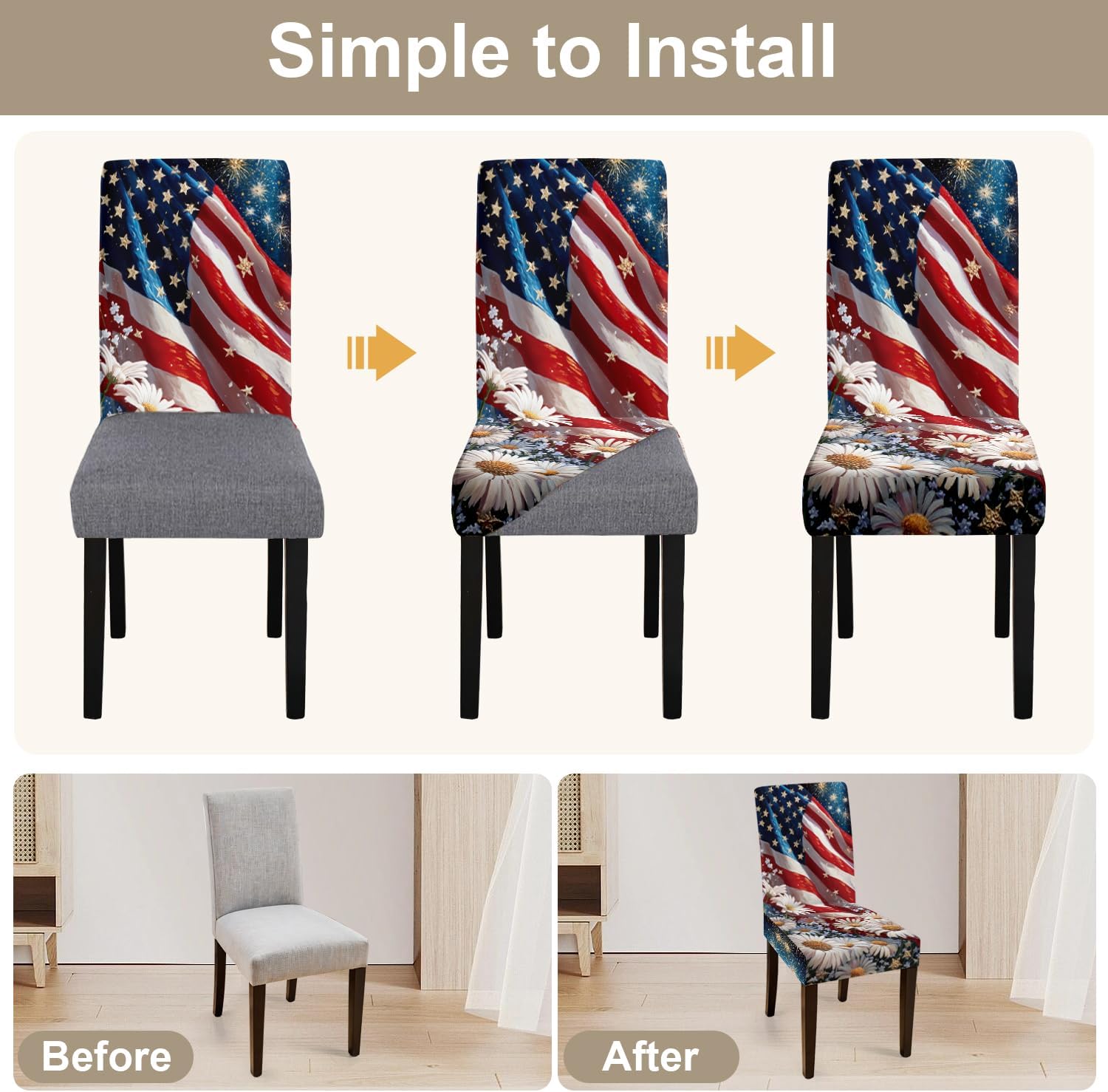 Independence Day Eagle Flag Chair Covers Set of 4,Stretchable Kitchen Dining Room Chair Covers Decorations Removable Washable Dining Chair Slipcovers Chair Protectors for Dining Room & Kitchen