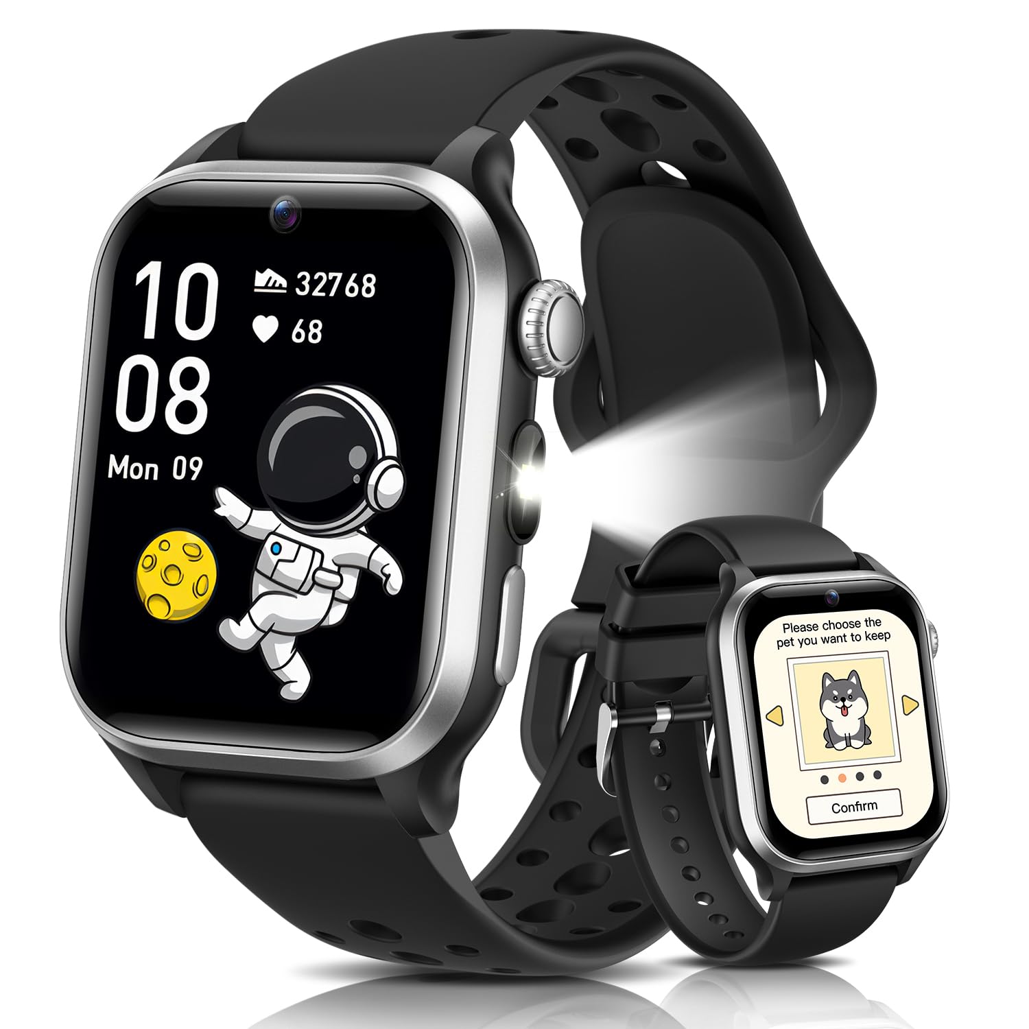 RUXINGX 2025 Smartwatch Bambini, 1,52" Orologio Smartwatch Bambino con 170+ Sports, Pet Digitale,Frequenza Cardiaca, Sonno, Audiolibri, Flashcard, 20 Giochi, Contapassi IP68, 4-12 Anni Regalo, Nero