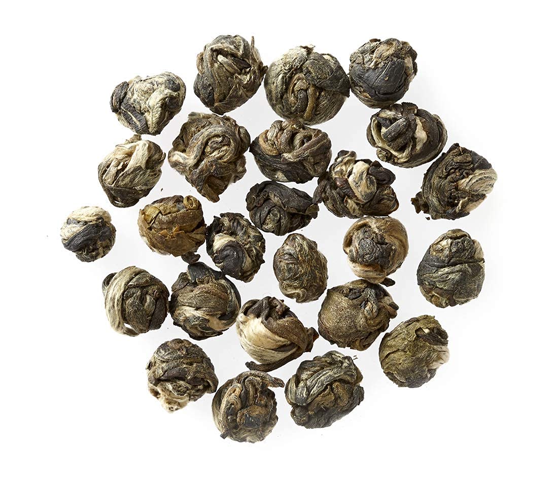 Golden Moon Tea Organic Jasmine Pearls Green Tea - Loose Leaf Dragon Pearls, Premium Grade, Non GMO - Half Pound (96 Servings)