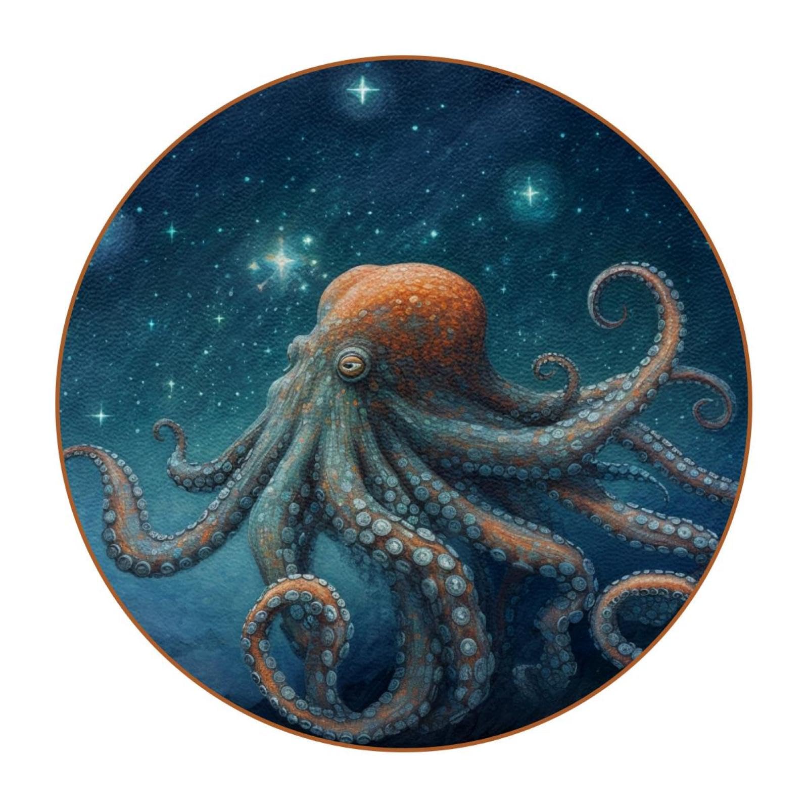 Cartoon-Galaxie-Oktopus-Untersetzer für Getränke, 6 Stück, Tisch-Schutzmatte für Weingläser, Tassen und Tassen, wiederverwendbar im Büro, Küche, Bar, 10,9 cm