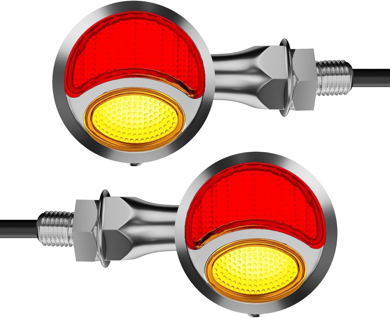 Motorcycle Bullet Turn Signals Led Rear Brake Tail Lights 2 Pack, Retro Dual Amber Red Switchback Light Motorbike Blinkers Universal For Chopper Bobber Harley Honda Suzuki Triumph - Chrome