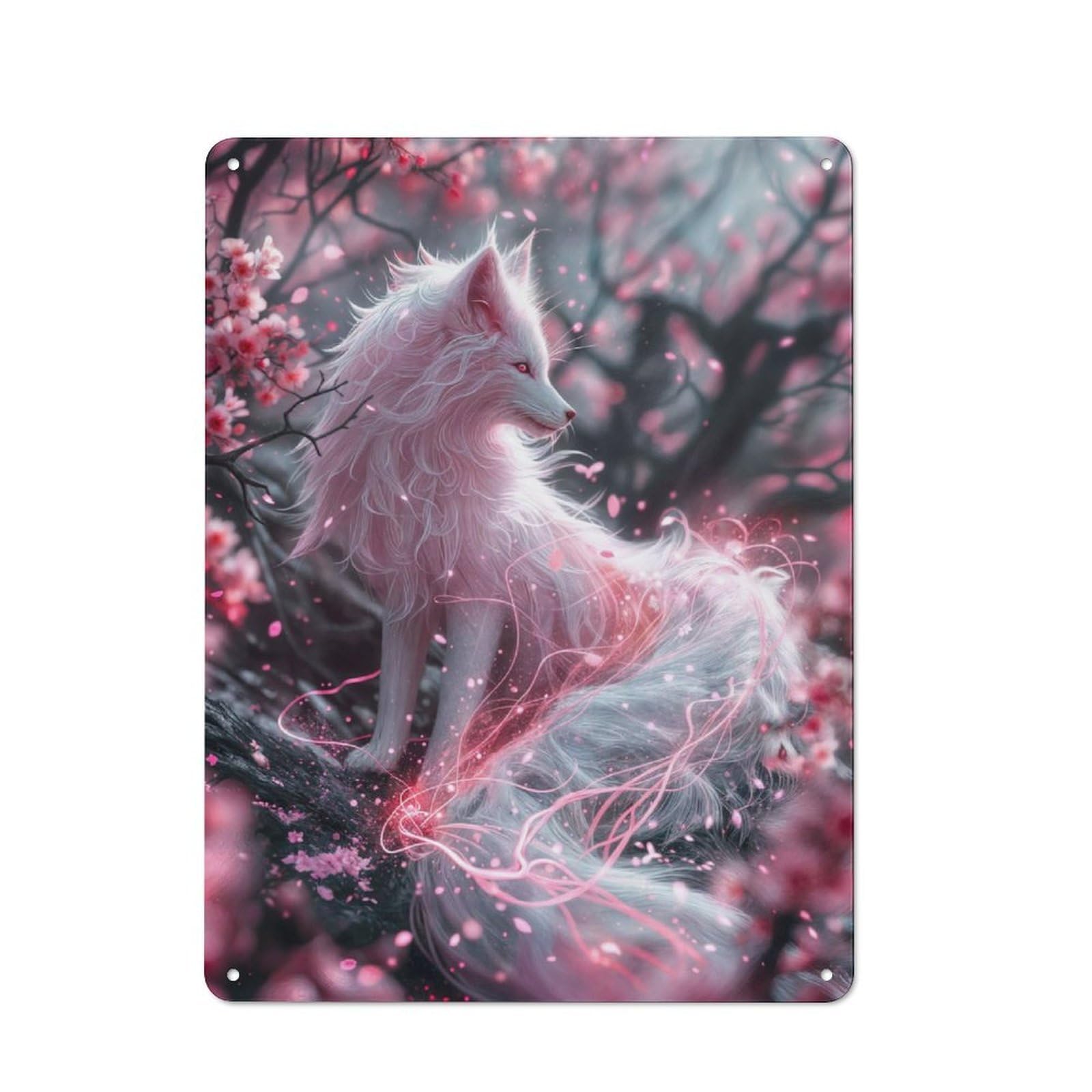 Junmoney Sakura Kitsune For Lounge Or Reading Corner, Rustic Tin Sign 40X30cm, For An Autumn Update To Lounge And Reading Corner