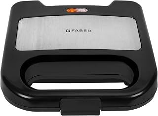 Faber 750 Watts 2 Slice Sandwich Grill Toaster | Grill, Toast & Heat | Cool Touch Handle with Lock | Auto Cutoff | LED Indicators | Sandwich Griller Plate | SS Finish | Black | FSTG NEO S750 SSBK