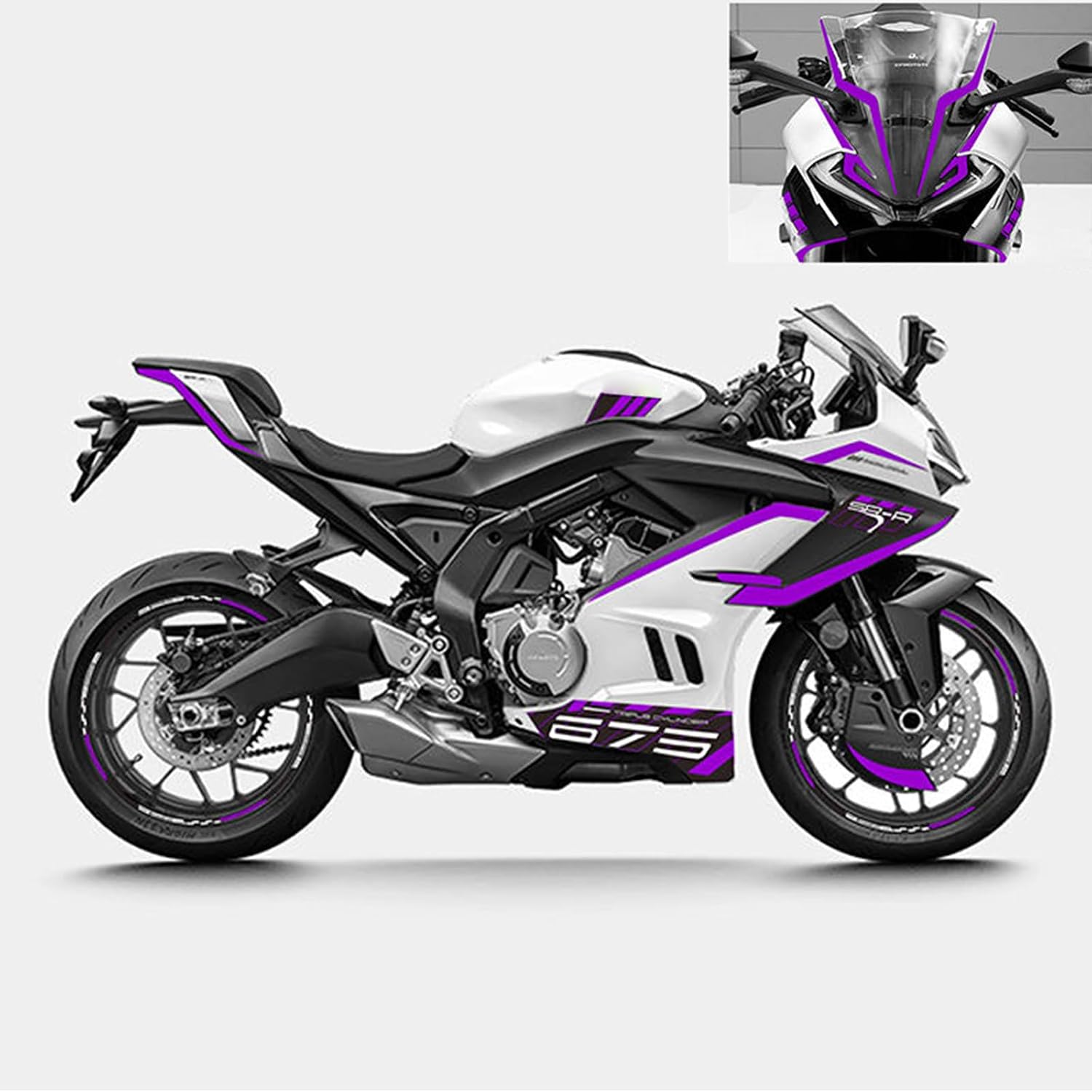 Purple Fairing Stickers Assembly Compatible with CFMOTO 675SS 2025,Especially Designed,Accurately Cut,Firmly Sticked,Waterproof,Sun Proof,Wheel Hub Stickers,CFMOTO 675SS Accessories