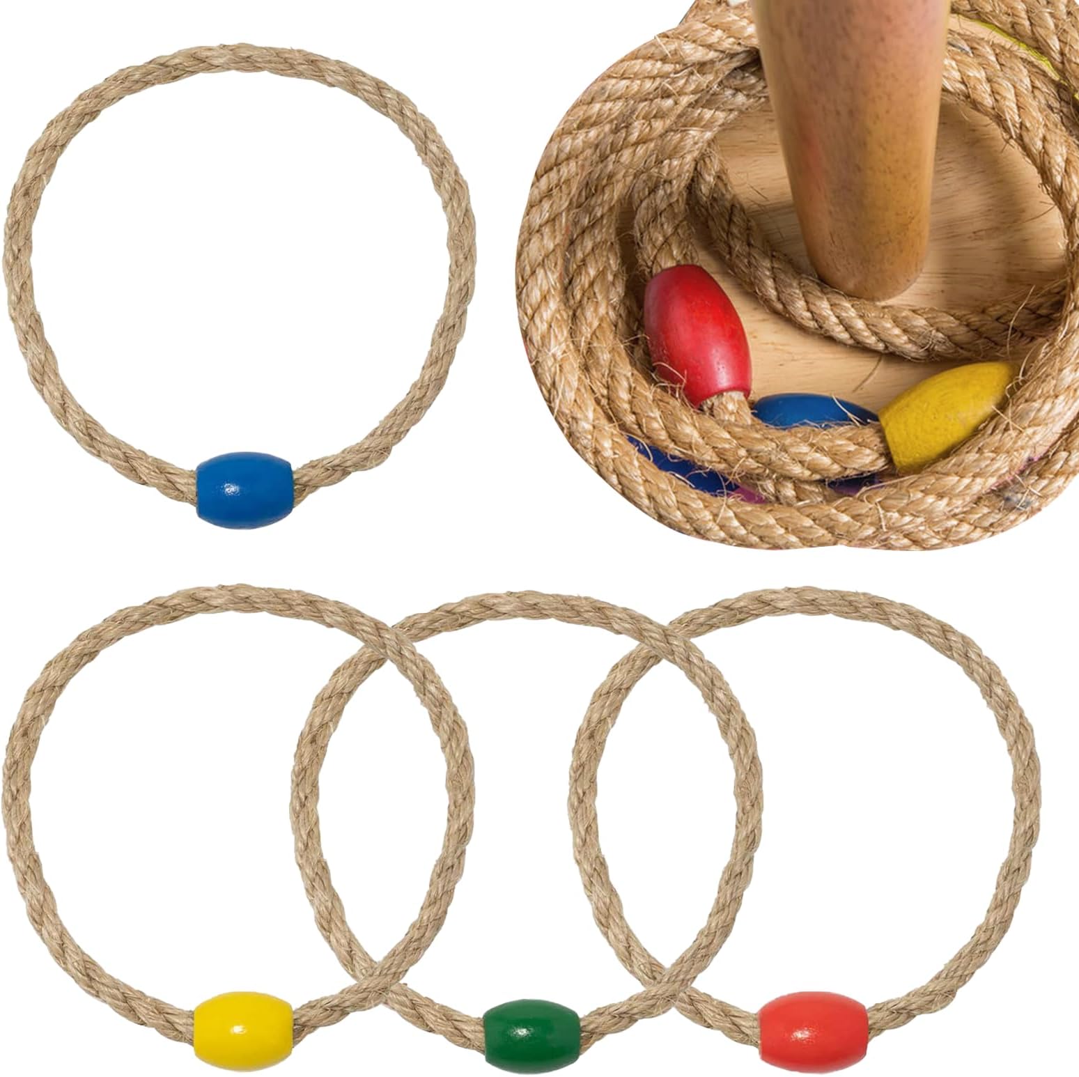 4Pcs Wooden Quoits Garden Game Family Entertainment Throwing Circle Ring Toss Outdoor Sport Games For Outdoor Indoor For Family and Adults and Kids Lawn Party For Outdoor Quoits Games