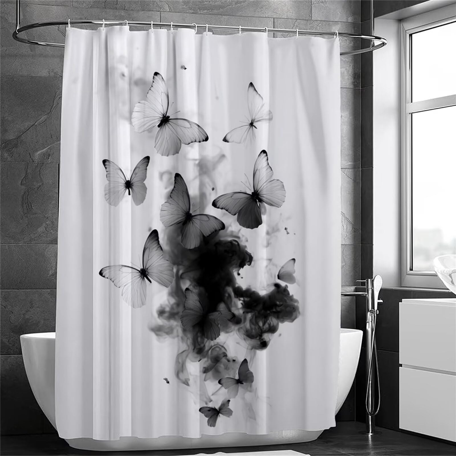 Zasłona prysznicowa 200 x 240 cm, bardzo długa zasłona prysznicowa do łazienki, motyl, wodoodporna zasłona na drzwi z haczykami i obciążonym brzegiem, nadaje się do prania, szybkoschnąca, na wszystkie