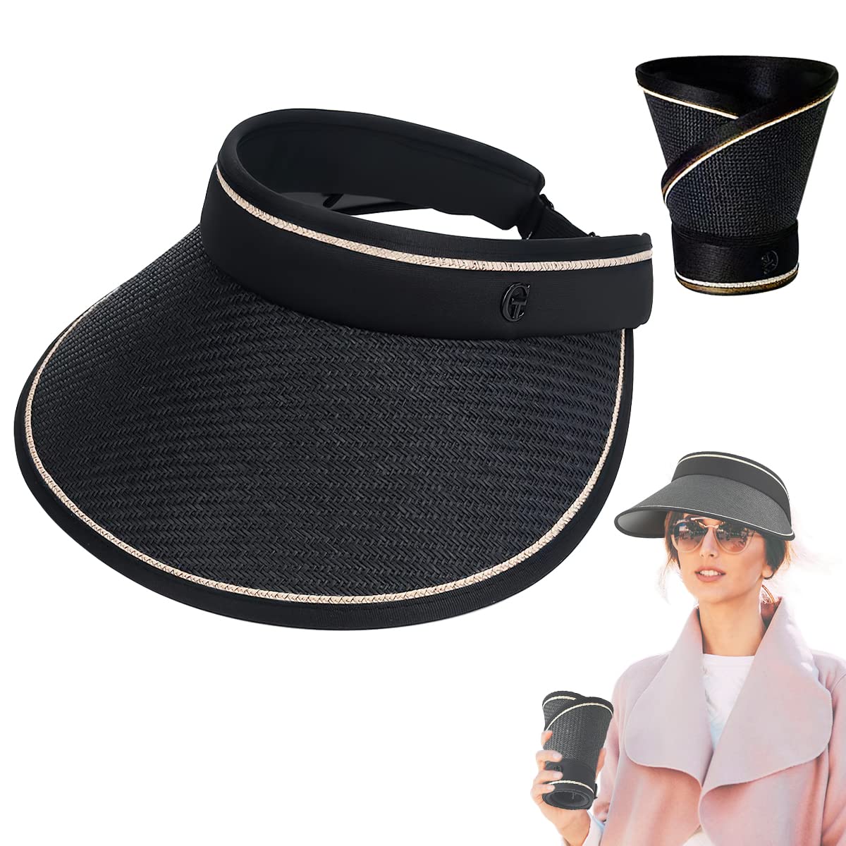 DarryySombrero de Paja, Viseras para Mujer UPF 50+, Sombrero Mujer, Sombrero Playa Mujer for Outdoor, Beach, Camping