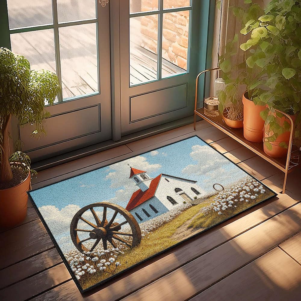 Paillasson décoratif église et champ de coton tapis d'intérieur premium