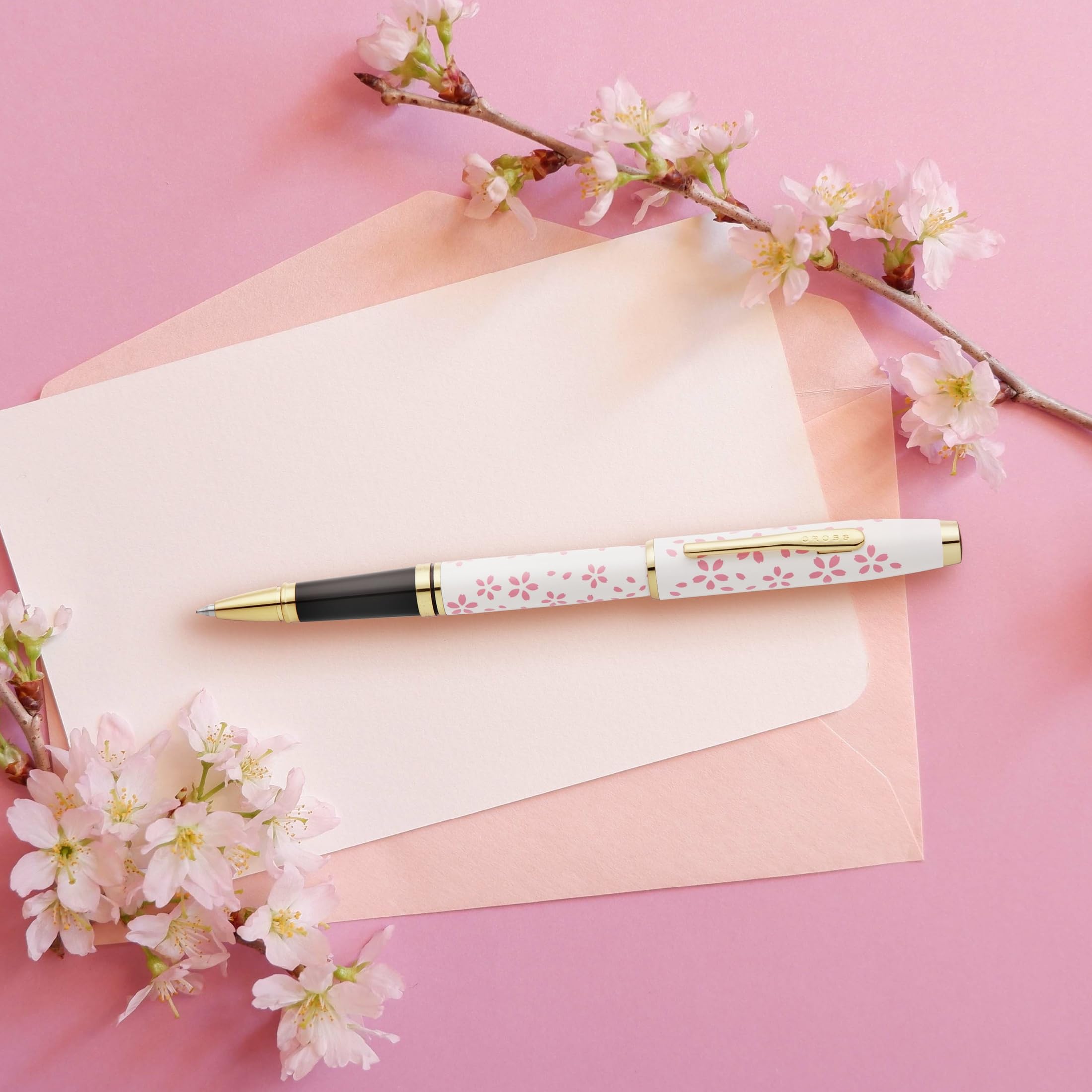 Cross Coventry Cherry Blossom Pearl White Lacquer Sakura Pink Screenprint Polished Gold Tone Appointments Rollerball Pen - Refillable — view 5
