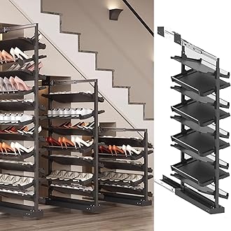 Pull-Out Shoe Rack Organizer for Closet Shoe Cabinet,Adjustable Height Retractable Metal Stackable Shoe Rack, Vertical Shelf Organizer for Small Bedroom Closet, Space Saving Storage, Black(45cm,9 Tier