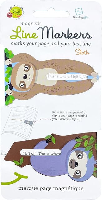 Linemarker Page Marker | Book Holder | Magnetic Bookmarks Set of 2 | Magnet Page Holder Clip for Reading | Book Marker | Gift Idea for Readers, Book Lovers (Sloth)