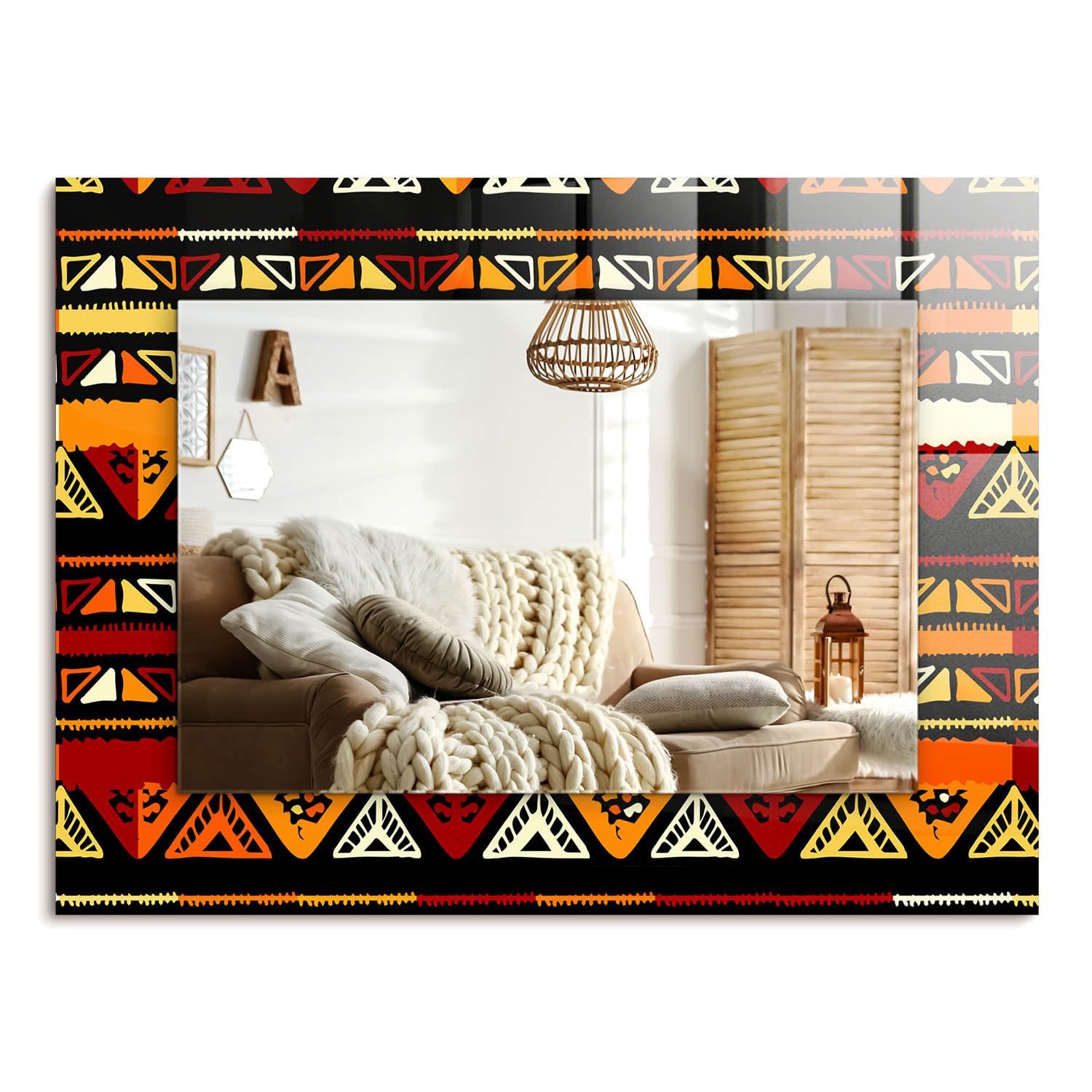Miroir décoratif mural 80x60 avec motif ethnique coloré pour salle de bain