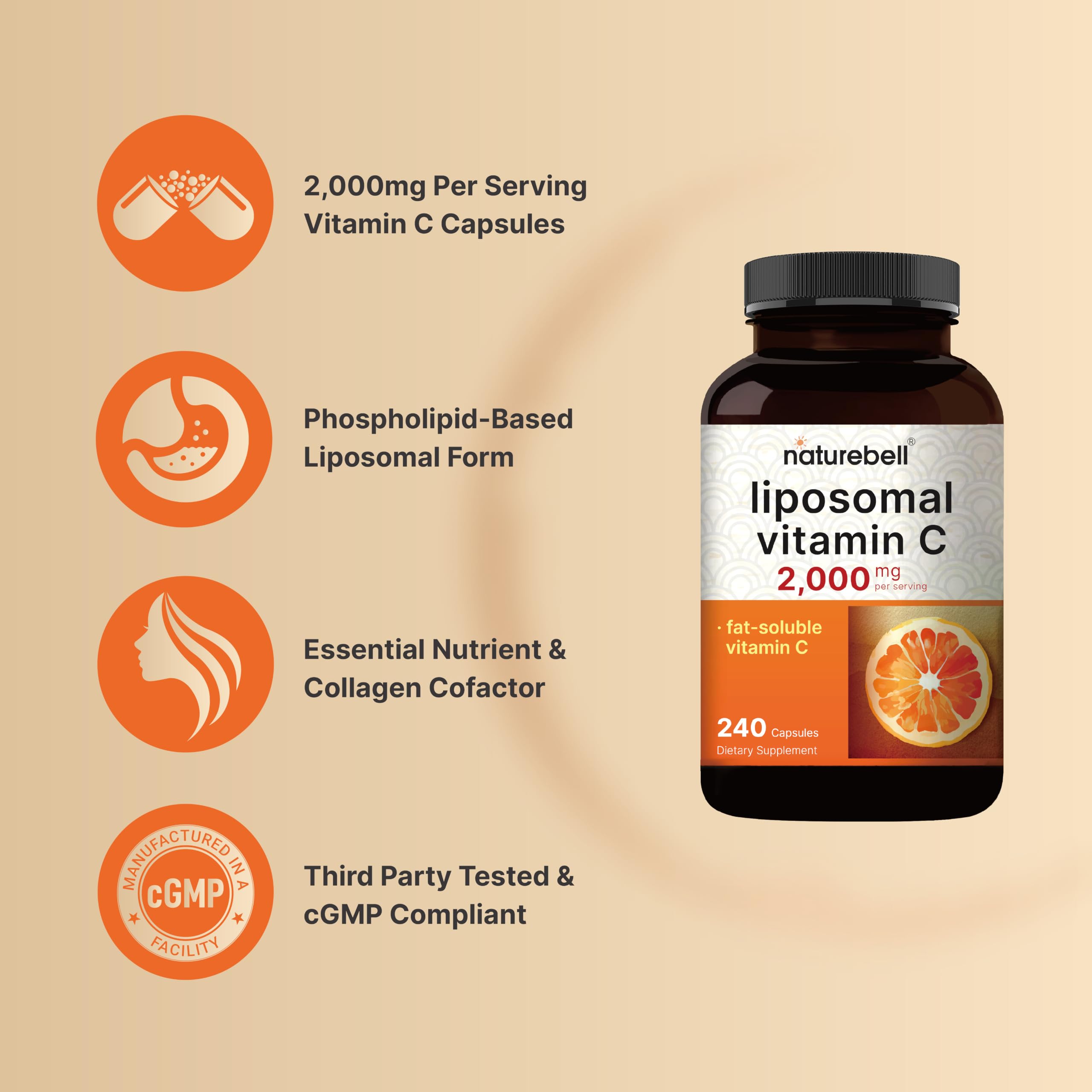 NatureBell Liposomal Vitamin C 2,000mg Per Serving, 240 Capsules — Amazon image 3