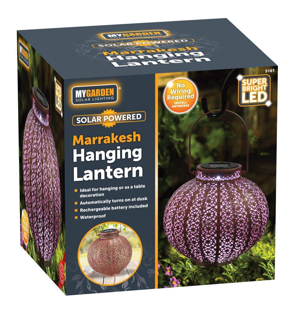 Lettuce Eat® Mygarden Marrakesh Hanging Lantern Solar Powered Led Brown