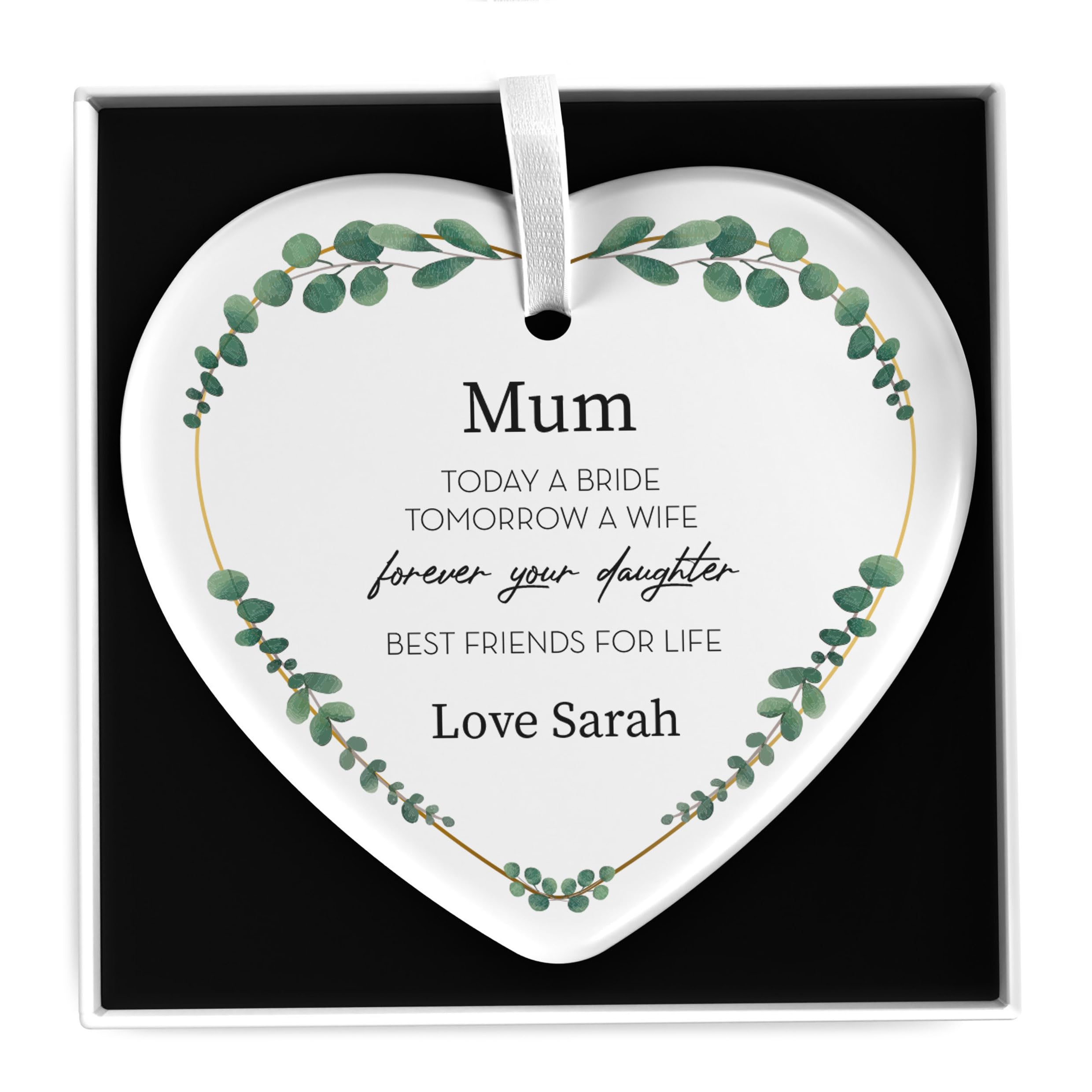 Beecreative Mum On My Wedding Day Ceramic Keepsake - Personalised Mum Of The Bride Gift - Today A Bride Tomorrow A Wife - With Gift Box