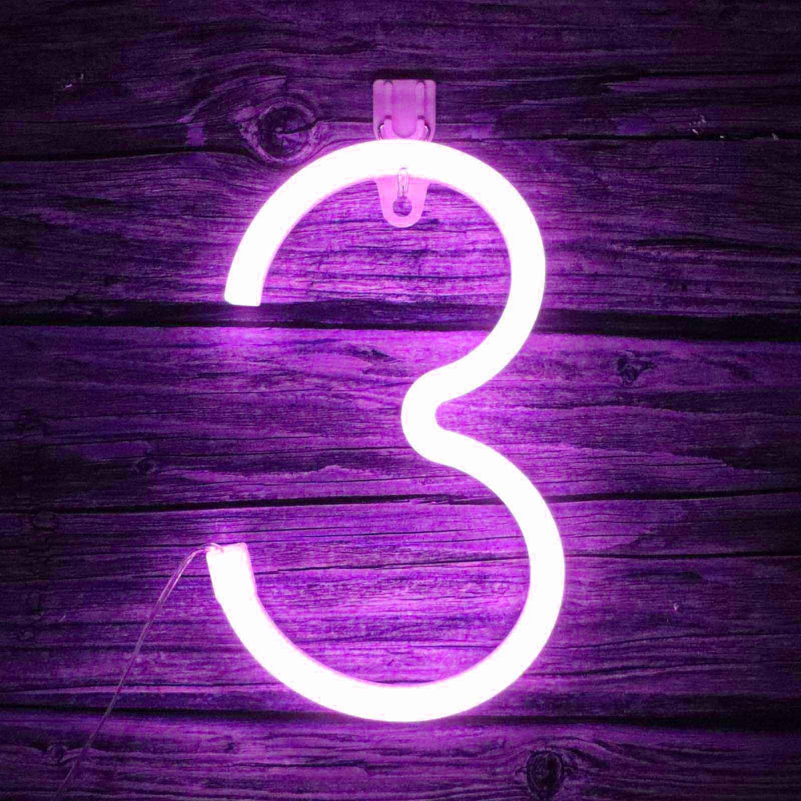 Retro Purple Arabic Number Sign - Battery/USB Neon Light for Bedroom Wall Birthday Anniversary Bar LED Decor（No.3） — image 1