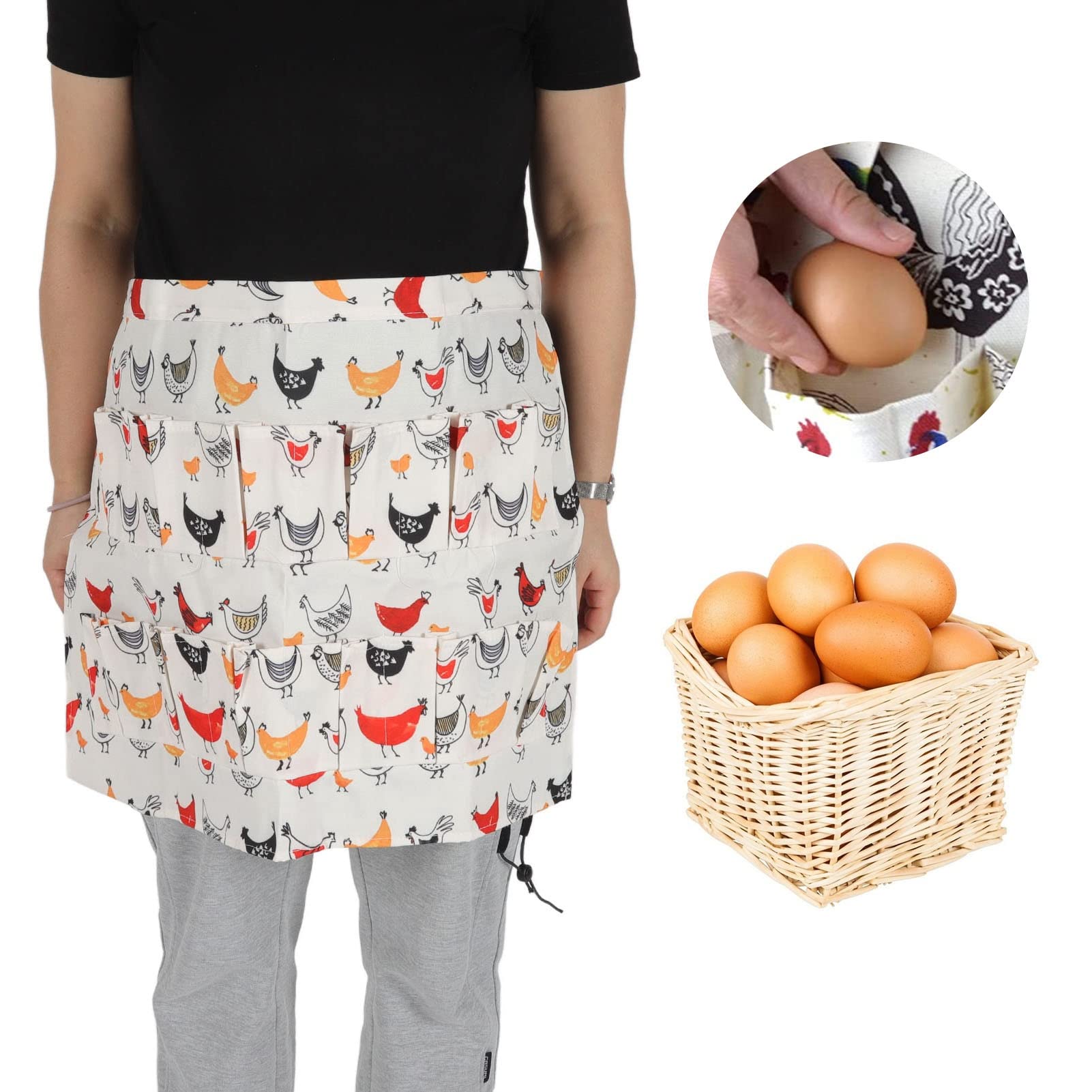 Ejoyous Grembiule per Uova Grembiule per Raccolta Uova in Tessuto 12 Tasche Stile Adulto L per Pollo Anatra Oca di Quaglia Raccolta a Mani Libere per Lavori in in Fattoria Coop