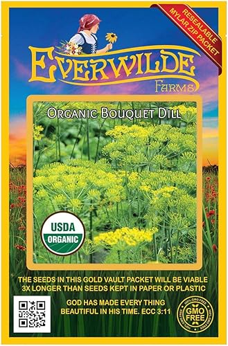 Everwilde Farms - 1000 semillas de hierbas de eneldo orgánico - Paquete Gold Vault