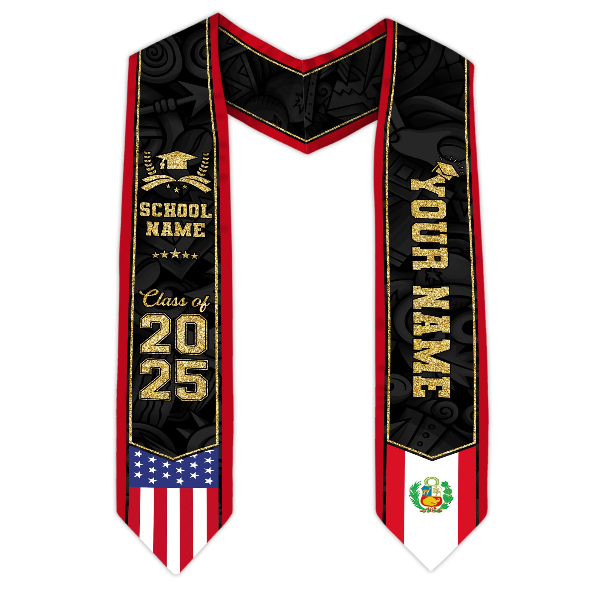 MonkeyVan Peruvians Graduation Sash, Peru Graduation Stole Custom Personalized Peruvians American Flag Graduation Sash 2025 Style 11