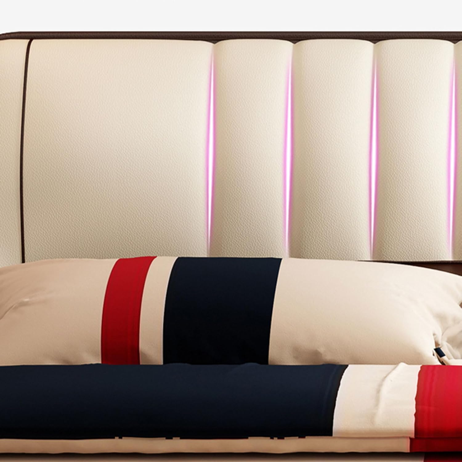 Modern Leather Queen Size Platform Bed Ergonomic Upholstered Headboard Ergonomic Upholstered Headboard Noise-Free