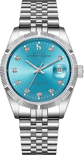 BUREI Reloj automático de lujo para hombre, de acero inoxidable, dos tonos, con cuerda automática, Reloj automático, movimiento de cuarzo, cuerda