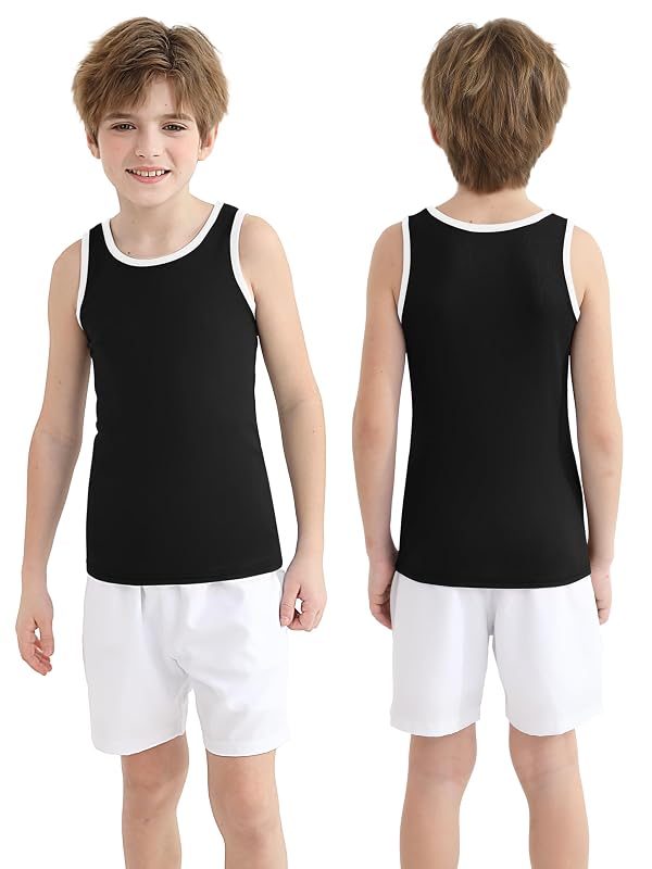 Poroka 5 Pack Boys' Tank Undershirt Sleeveless Tank Tops Assorted Colors Round Neck Cotton Tank Tops by Poroka - Image 6