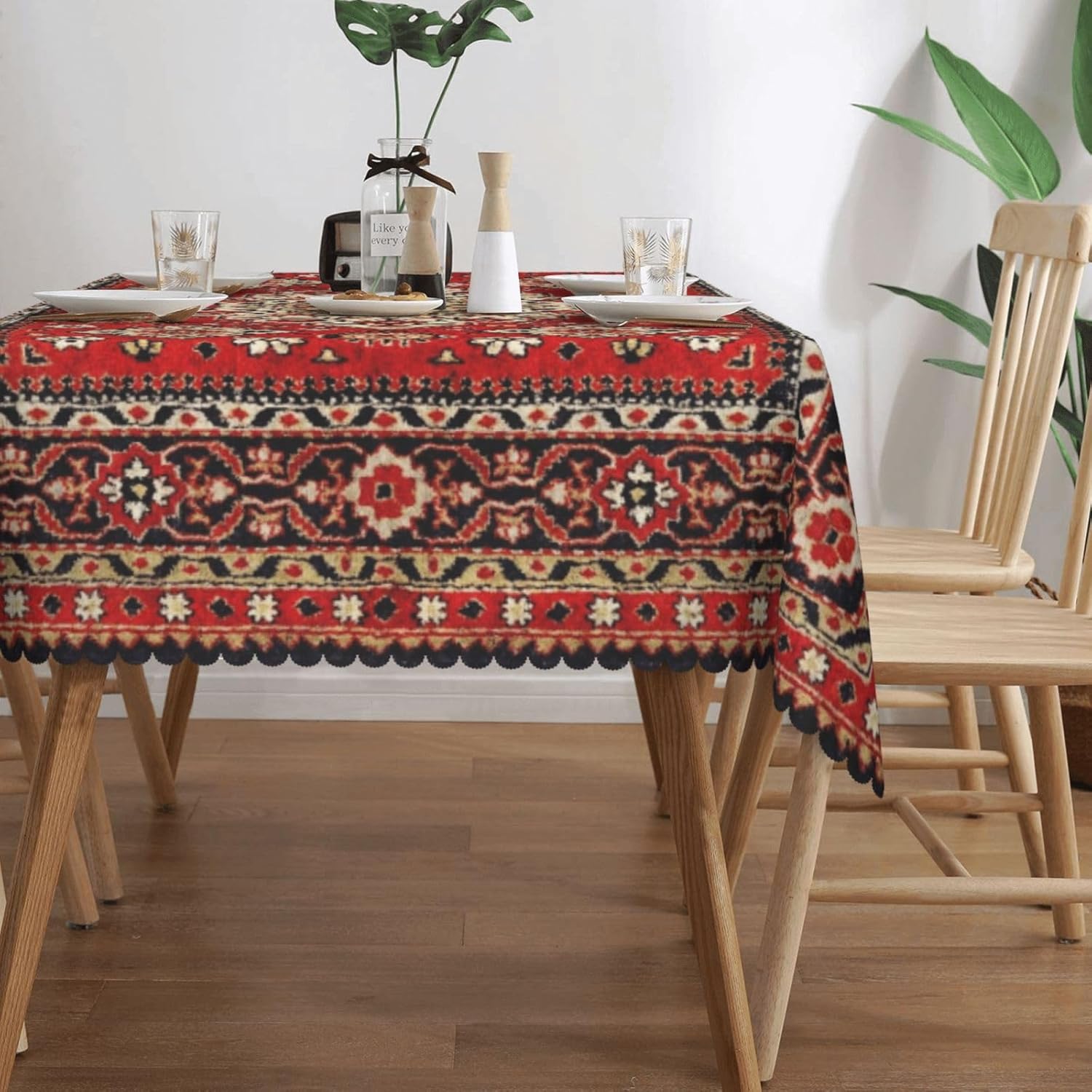 Royal Red Moroccan Tablecloth Old Red Persian Carpet Texture Abstract Table Cloth Rectangle Table Cover Kitchen Decorations for Home Dinner Party 54 x 72 Inch