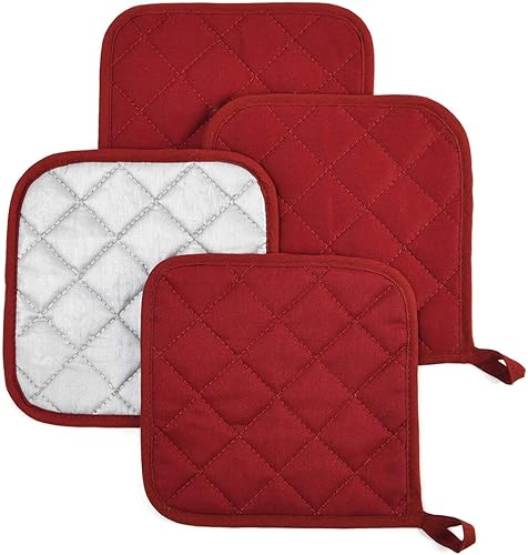 Miniatura 3 de Juego de 6 agarraderas para ollas de cocina, resistentes al calor, de algodón puro, para cocinar y hornear todos los días, 7 x 7 pulgadas (vino)