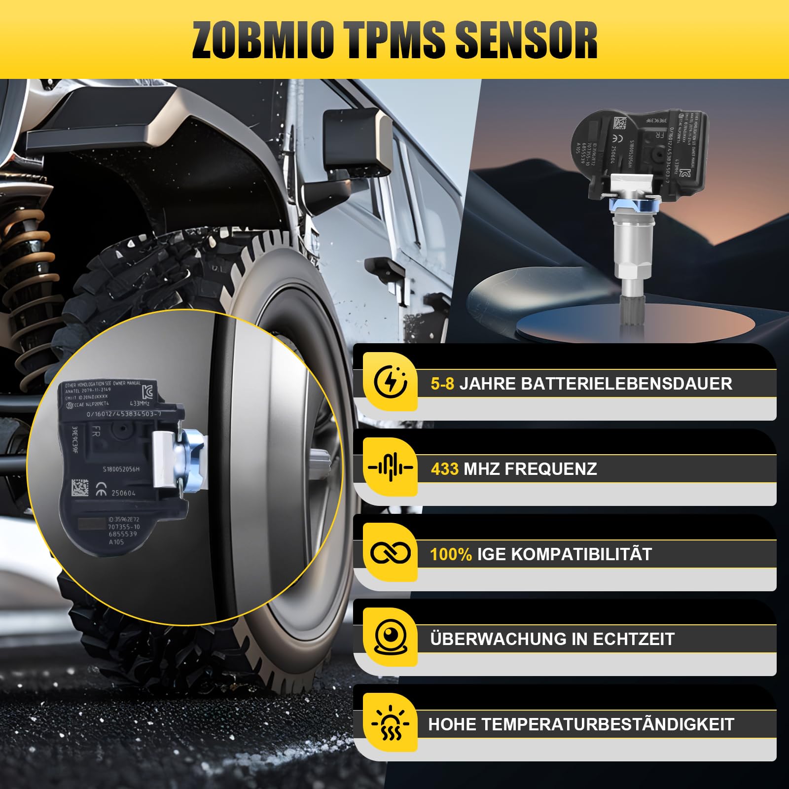 Sensor de presión de neumáticos TPMS multiprotocolo RDKS 433 MHz Sistema de control de presión de neumáticos adecuado para BMW 3, 5, 7, X3, X5 para casi todos los modelos 707355-10 36106881890