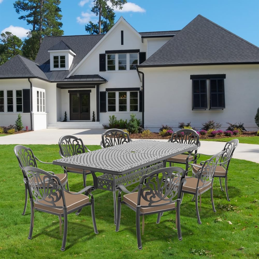 Cast Aluminum Patio Furniture Set for Outdoor Living Spaces with Black Frames and Brown Cushions