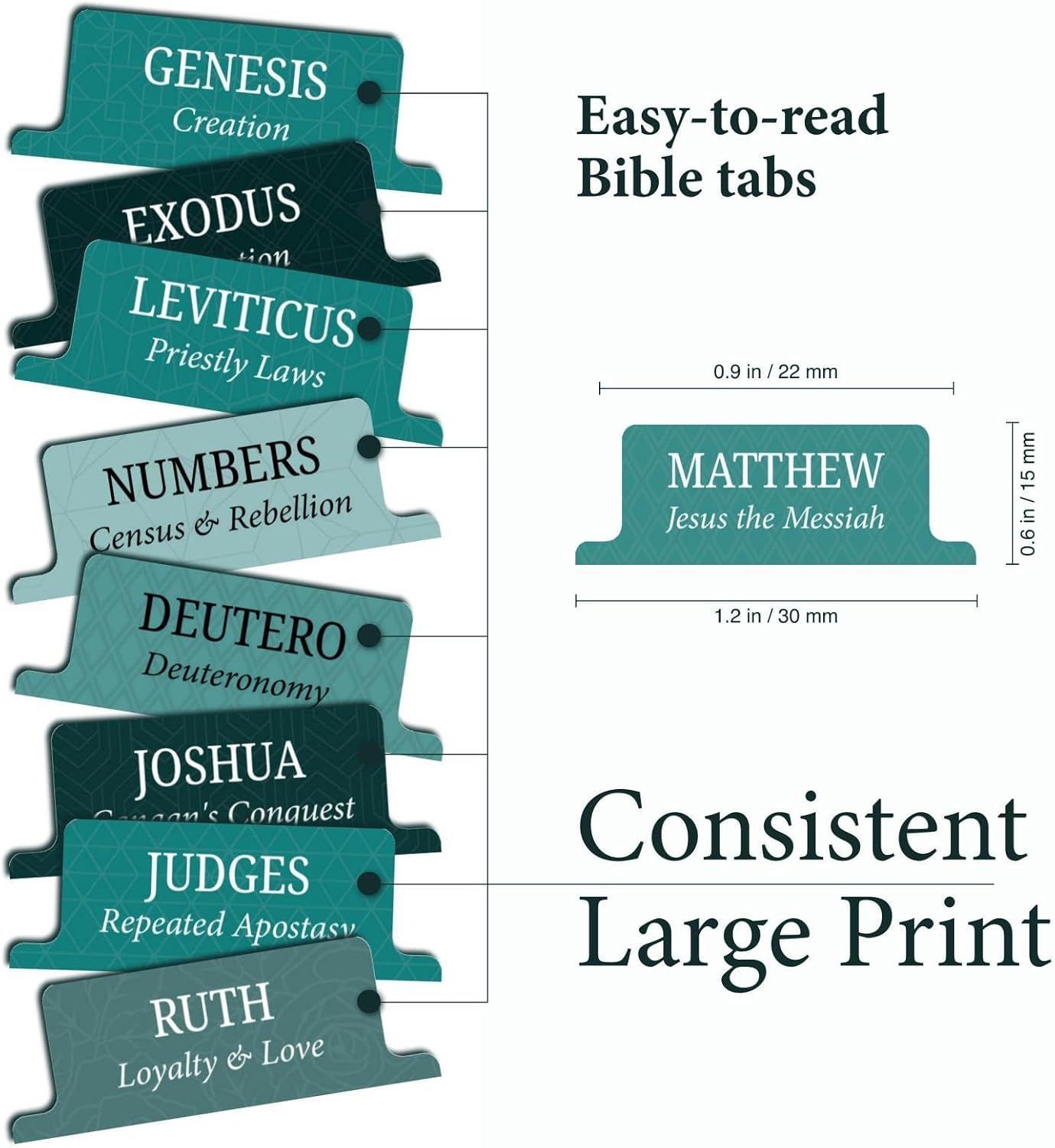 Bible Tabs, 66 Books, Teal, Tear-Resistant thumbnail