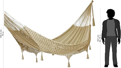 Miniatura 7 de NOVICA Hamaca doble hecha a mano de algodón tejida a mano en gris con borlas gruesas, ideal para acampar y relajarse al aire libre - 150 pulgadas de