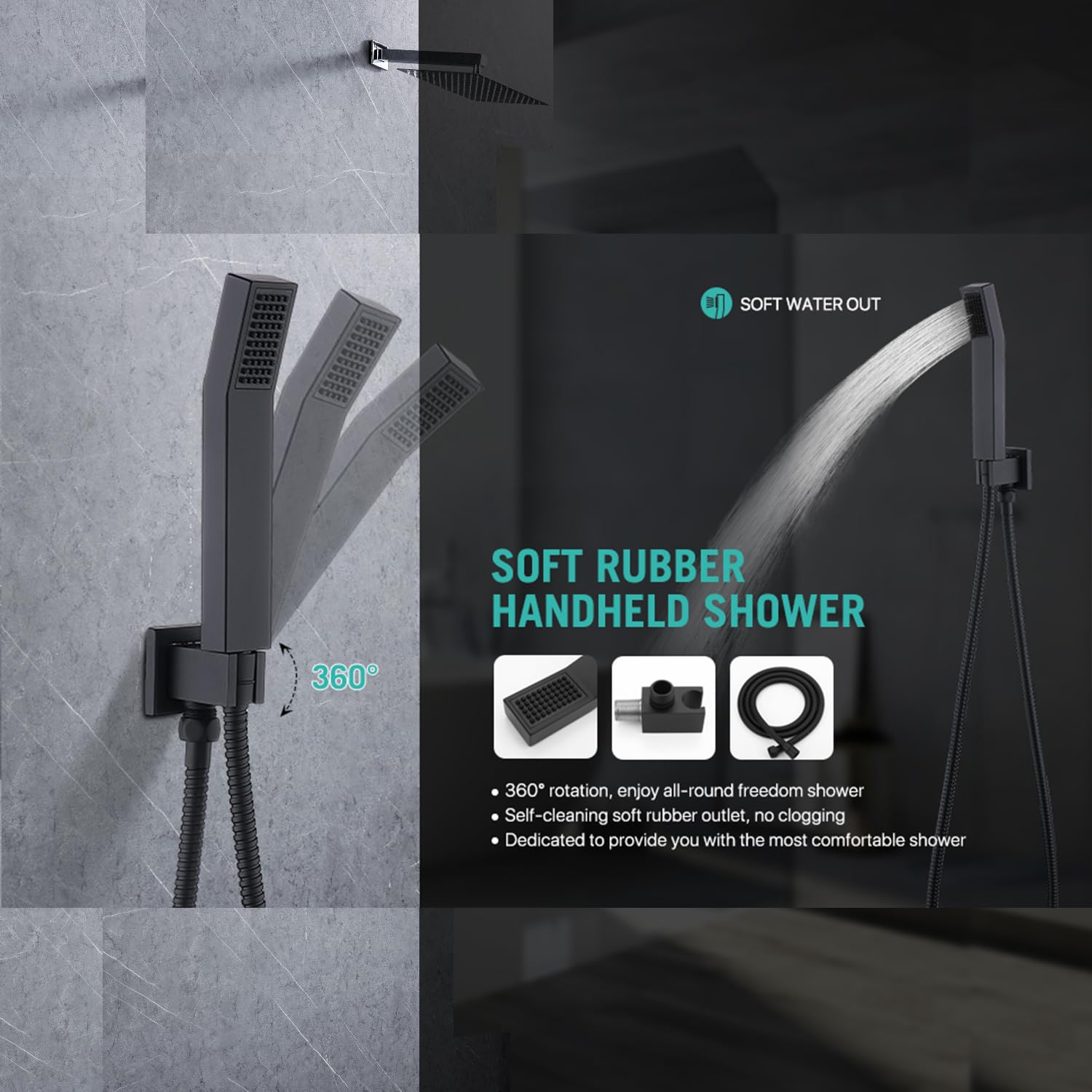 Columna de Duchas, Juego de Ducha Empotrado, Negro | Juego de Ducha Oculto Para Cuarto de Baño, de Duchas de Baño Columna