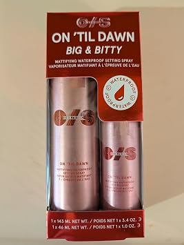 On Til Dawn Big & Bitty Mattifying Waterproof Setting Spray Duo Includes Full Size (3.4 fl. oz / 146 mL) and Travel Size (1.0 fl. oz / 46 mL)
