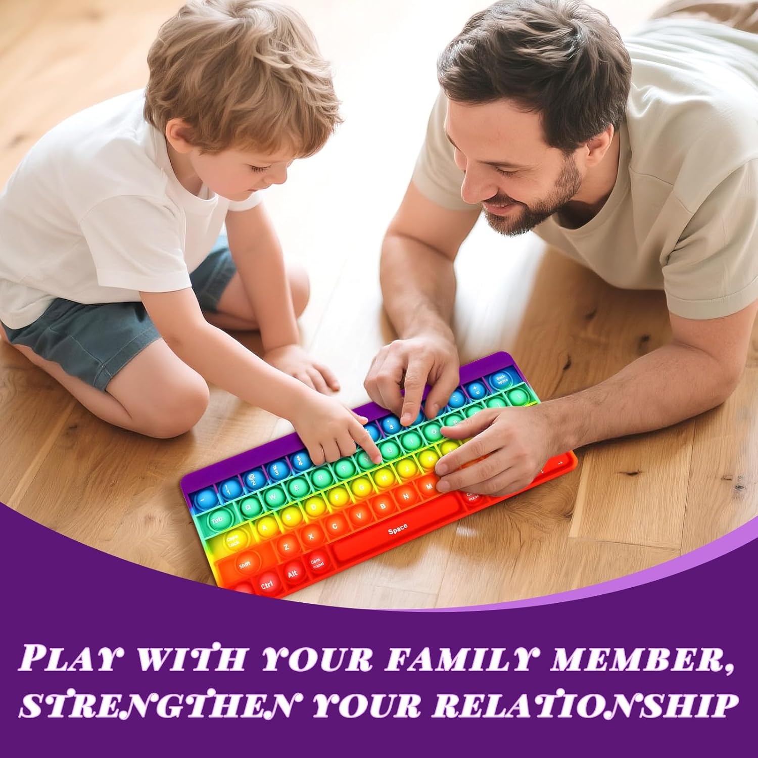 Rainbow Keyboard Shape Silicone Squeeze Toys, Bubble Fidget Sensory Toys, Anxiety & Stress Reliever Autism Toy for Kids Adults School Classroom Gift Party Favors