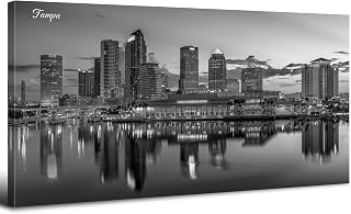 Tampa City Skyline Wall Art Florida Canvas Wall Decor Black and White Cityscape Panoramic Poster Prints Modern Urban Skyscraper Landscape Paintings Living Room Bedroom Office Home Decorations 20x40