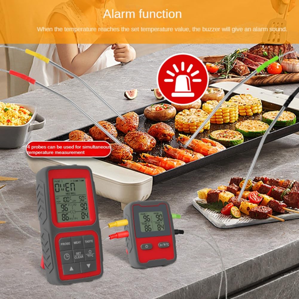 Termómetro inalámbrico para carne para asar y ahumar con cuatro sondas de carne, temporizador de cocina, termómetro digital para cocinar alimentos
