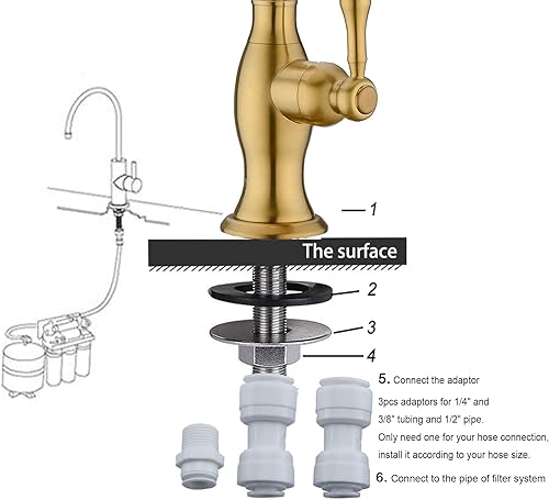 Miniatura 7 de Delle Rosa Grifo de agua potable de oro cepillado, grifo de filtración de agua comercial para sistema de filtro de agua debajo del fregadero, grifos