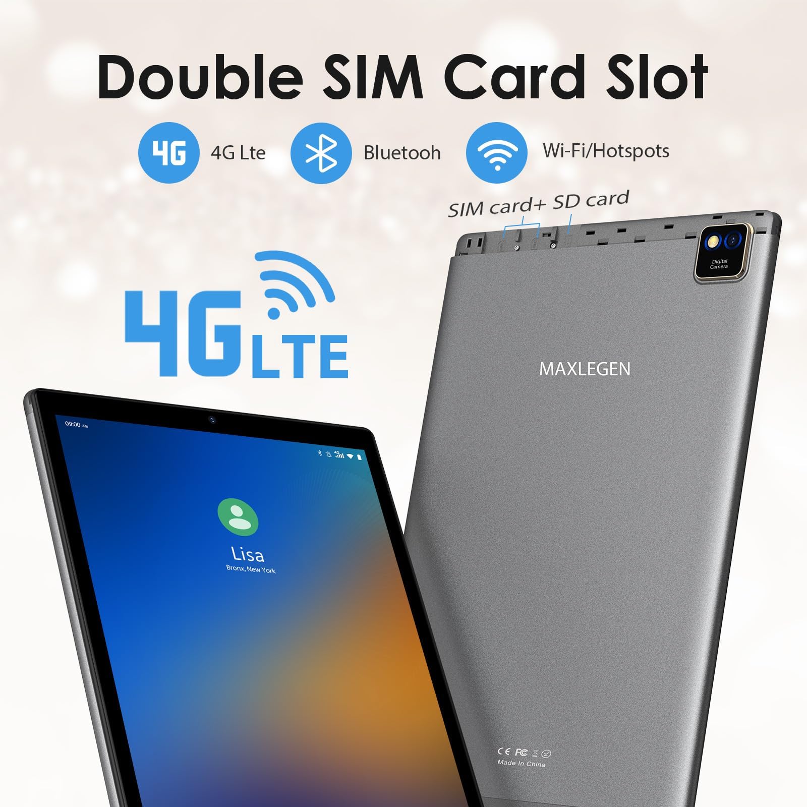 Tablet 10 Zoll, 5G WiFi+4G LTE Dual SIM, 36 GB RAM 128 GB ROM/2 TB TF, Octa-Core, GMS-Zertifiziert, 8 MP, Android Tablet mit Tastatur/Hülle/Kopfhörer/Maus/Eingabestift