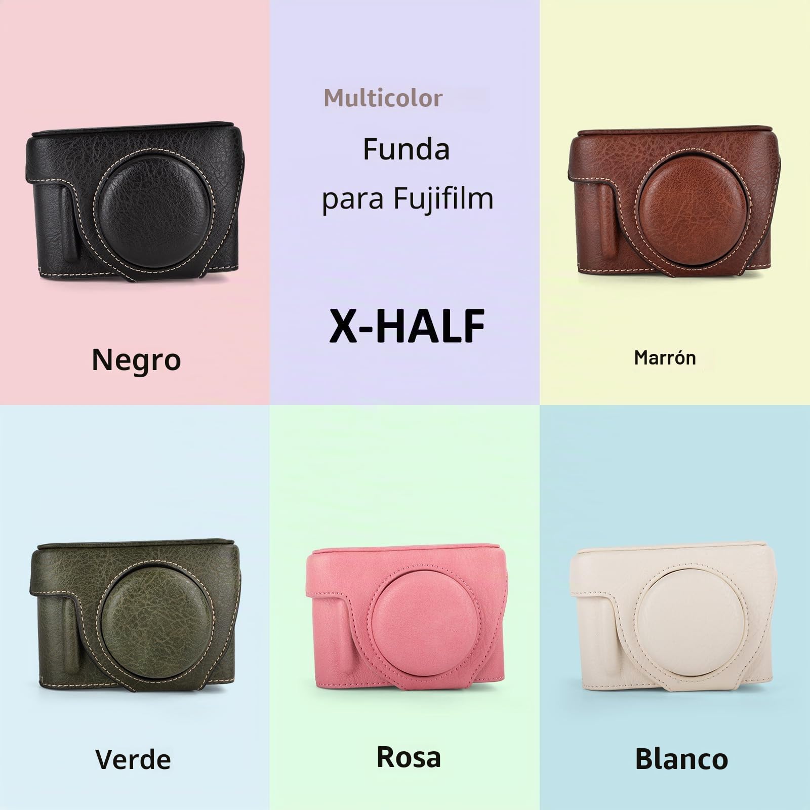 Rieibi X-Half Case, funda de piel sintética para cámara Fujifilm mitad sin espejo, funda protectora con correa de hombro ajustable, marrón