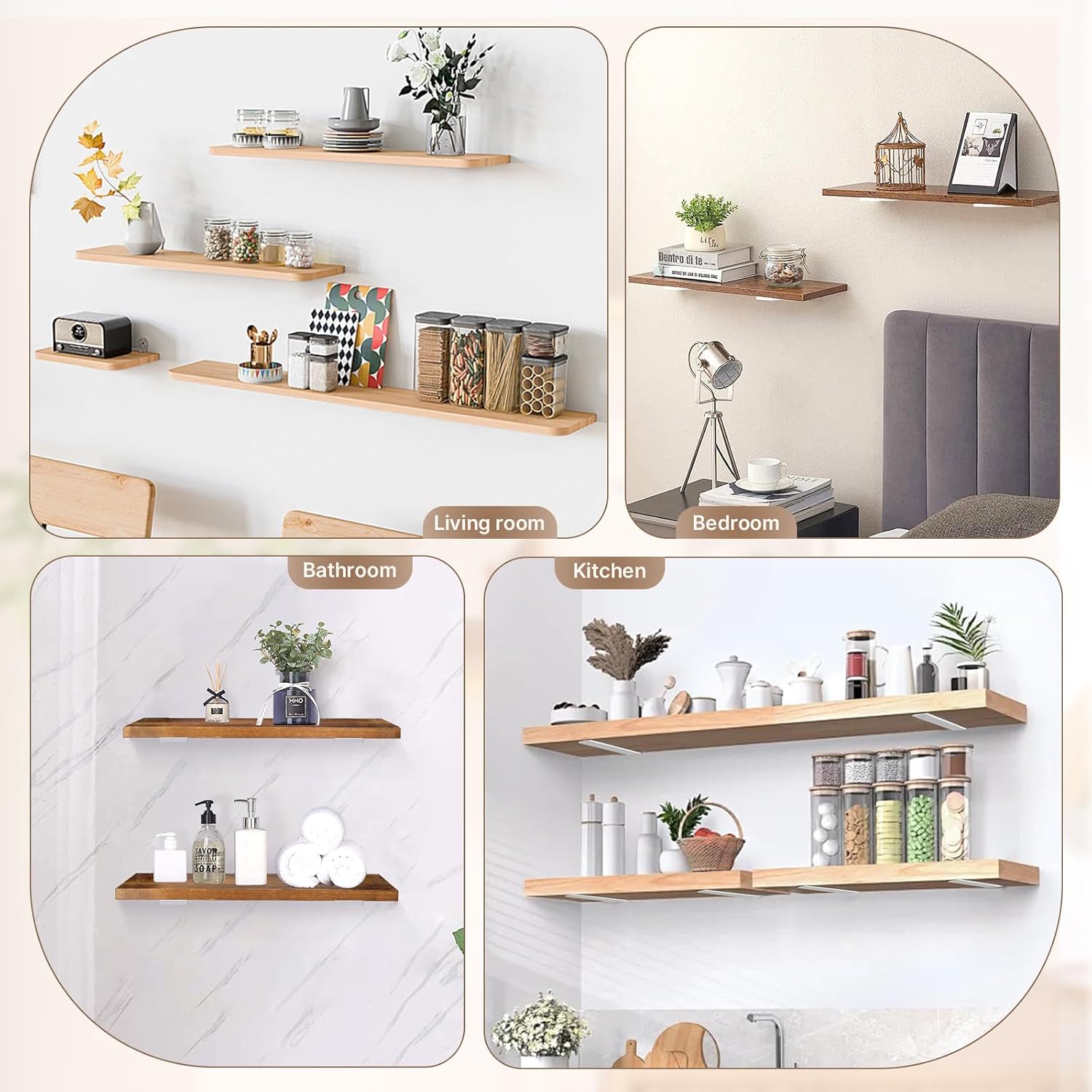 Shelf Brackets 12 Inch (Excluding Shelves), 6 Pack Heavy Duty Floating Shelf Brackets for Shelves, White Coated Metal Shelf Hardware, Hidden L Shelf Support Bracket with 160 lb Load Capacity