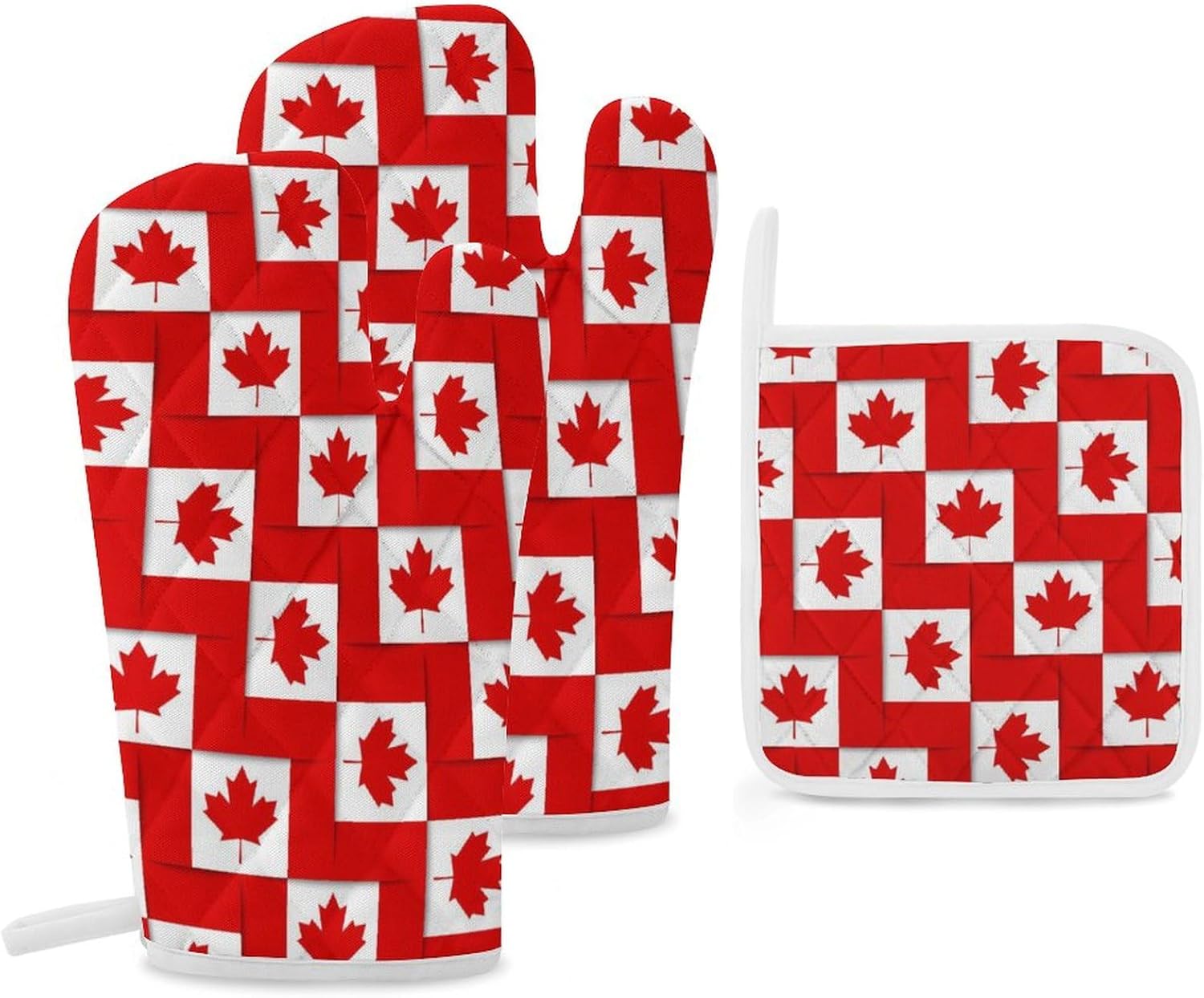 Canadian Canada Flag Print Oven Mitts and Pot Holders 3 Piece Sets Heat Resistant Gloves Hot Pads Potholders for Kitchen Baking Cooking