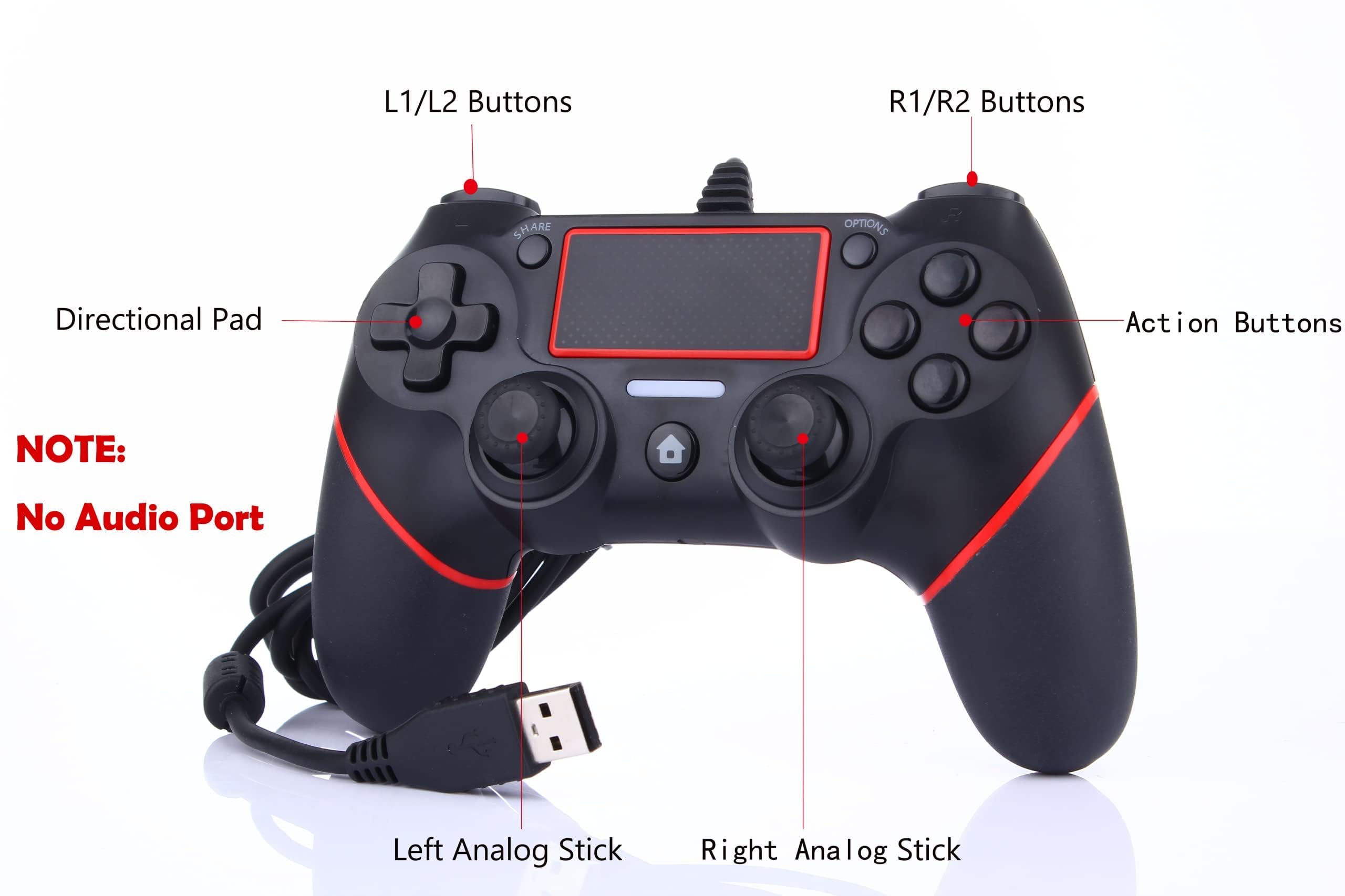 Intckwan Kabelgebunden Game Controller für PS-4 / Pro/Slim/Laptop/PC(win7/8/10), Wired Gamepad Joystick mit Vibration und Anti-Rutsch-Griff, Ergonomie(Schwarz & Rot)