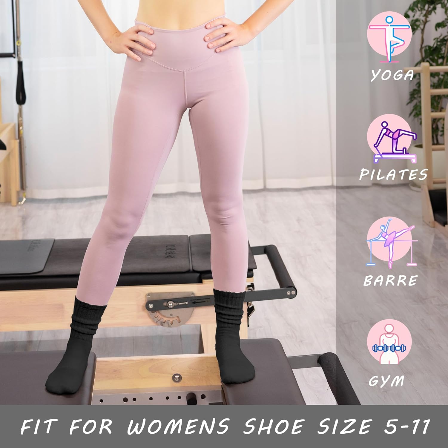 Women’s Pilates Socks with Grips – 3 Pairs Scrunch Crew Non-Slip Yoga Barre Workout Hospital Slipper Slouch Socks - Image 6