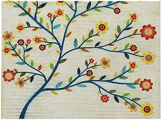 Podkładki pod talerze stołowe, podkładki pod talerze zestaw 4, 32 cm * 21 cm (bawełna i len) maty stołowe, antypoślizgowe odporne na ciepło zmywalne podkładka kwiat