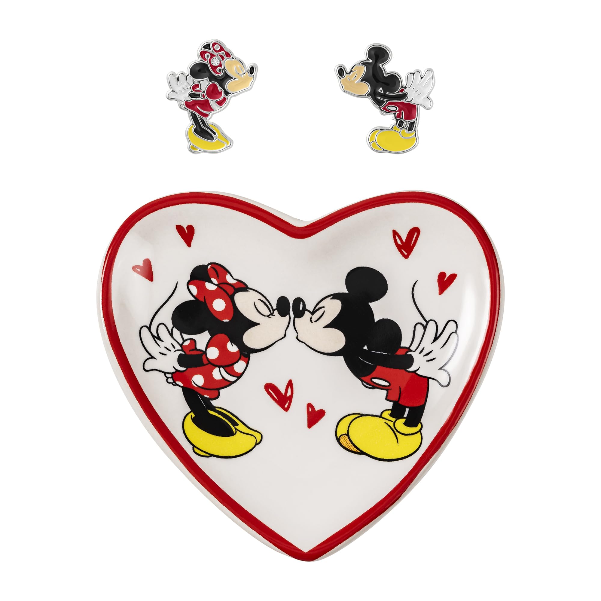Disney Mickey & Minnie SF00675L.PH - Juego de pendientes y bandeja de abalorios con forma de corazón para niñas, talla única, Latón, No es una piedra preciosa
