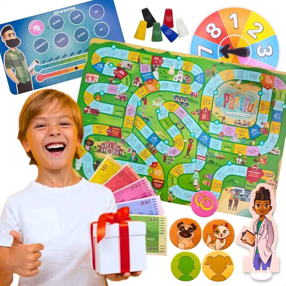 Jogo Tabuleiro Partiu Simulação da Vida Real Crianças 7 8 9 10 Anos Família Pets Filhos Salário Empréstimo Seguro e Eventos Surpresa Presente Infantil Natal Dia das Crianças Aniversário