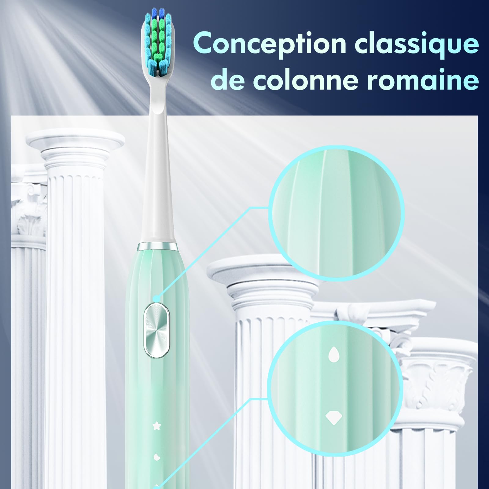 Brosse à Dents Électrique Soniques, Brosse a Dents Électrique pour Adultes et Enfants avec 5 Modes, Minuterie Intégrée et 9 Têtes Electric Toothbrush (Vert)