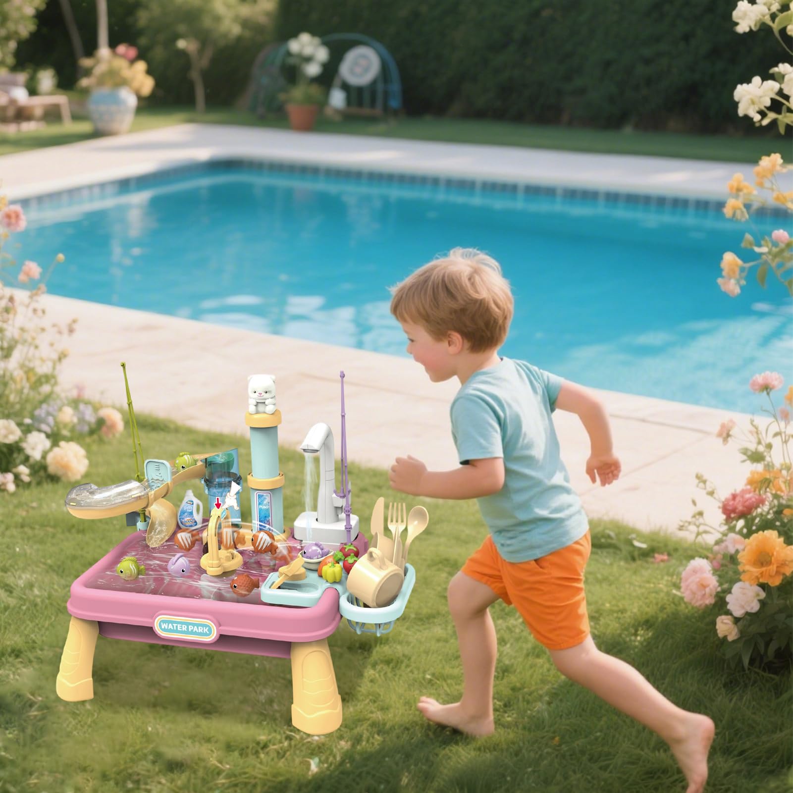 Juego de Juguetes de Mesa de Agua Juego,Mesa de Juego al Aire Libre para Actividades acuáticas | Interactivo para Exteriores