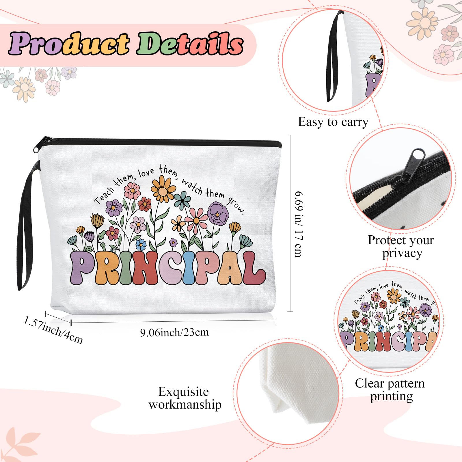 Havawish 3 Pcs Principal Appreciation Gift Set for Women School Principal Gift Makeup Bag Cosmetic Bag 11 oz Ceramic Coffee Mug and Keychain for Assistant Principals Graduation End of The Year